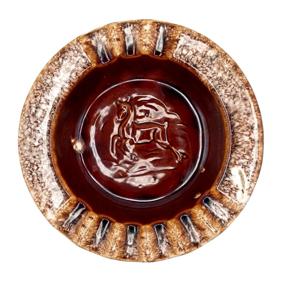 Vintage Hull Brown Drip Ashtray MCM Man Cave Cigar Smoking Room Den Fumoir 8"